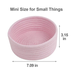 Togous small storage basket pink set 3 inside usage illustrates tidy remotes and cosmetics storage.