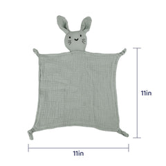 TOHARA Bunny Lovey green with embroidery highlights safe design for babies.