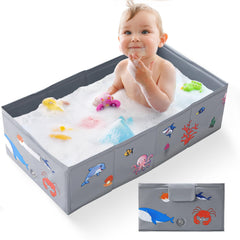 Tohetsuzp portable foldable baby bathtub setup in a hotel room.
