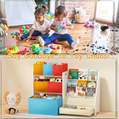 Tohiasen solid wood shelf—durable, safe playroom organization.
