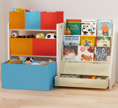 Tohiasen toy organizer bookshelf with bins—easy reach storage for kids' toys.