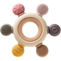 TOHIBEE teether showing six colors and textures for sensory exploration.