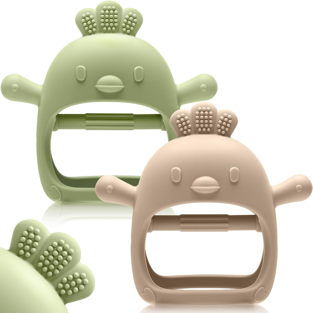 TOHIBEE teething mitten close-up shows dual textures for soothing gums during teething.