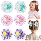 TOKUFAGU rainbow flower bow in ice cream color adds playful charm to girls' hair