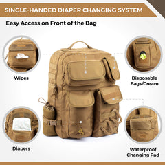 T.O.M HORIZONS Waterproof changing pad included for clean, on-the-go changes.