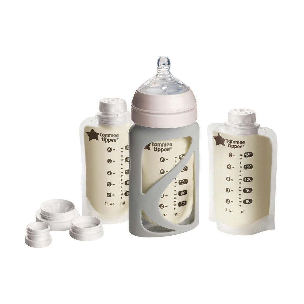Tommee Tippee Express and Go pouch holder shows secure, spill-free travel for expressed milk