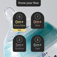 Tommee Tippee nipple with medium flow demonstrates pacing for growing babies.