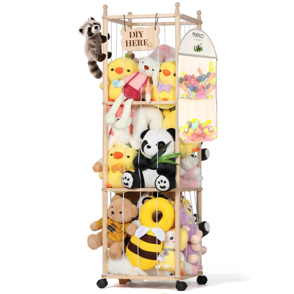 TOMSHUB stuffed-animal-storage-zoo-assembly showcases sturdy wooden construction for durable toy organization.