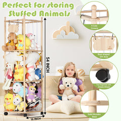 TOMSHUB wooden-stuffed-animal-storage-unit features tiered design to maximize space in tiny rooms.