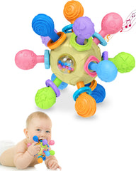 Tonberless baby toys: yellow tummy time Montessori setup supports early motor exploration.
