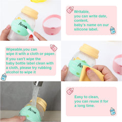 Tondiamo chicken-design labels add appeal to baby bottle tags.
