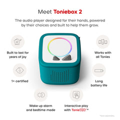 Kids using Toniebox 2 illustrates engaged, independent listening and exploration.