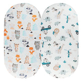 Tontukatu Bassinet Sheet Set 2Pack with squirrels and fox pattern; cozy, gender-neutral nursery decor