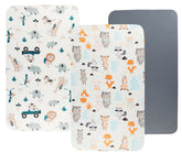 Tontukatu bassinet sheet set 3-pack with animal prints for newborn sleep comfort.