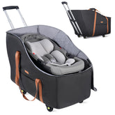 Tonyeee car seat travel bag with wheels, front view shows sturdy four-wheel maneuverability.