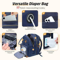Tonyeee diaper bag backpack earphone hole enables on-the-go calls and listening