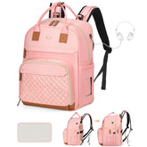 Tonyeee diaper bag backpack solid pink front view highlights roomy compartments for busy parents.
