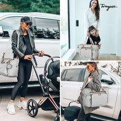 Tonyeee diaper bag tote interior with 16 pockets for organized baby essentials.