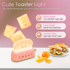 TOOGE Cute Toast Lamp on nightstand with gentle adjustable brightness for late-night reading