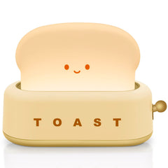 TOOGE toast lamp side view creates cozy bedroom ambience with soft light.