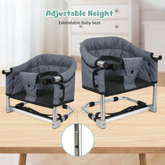 Toogel booster seat in use at dining table with child.