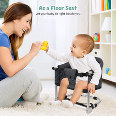 Toogel booster seat folds for easy storage and travel.