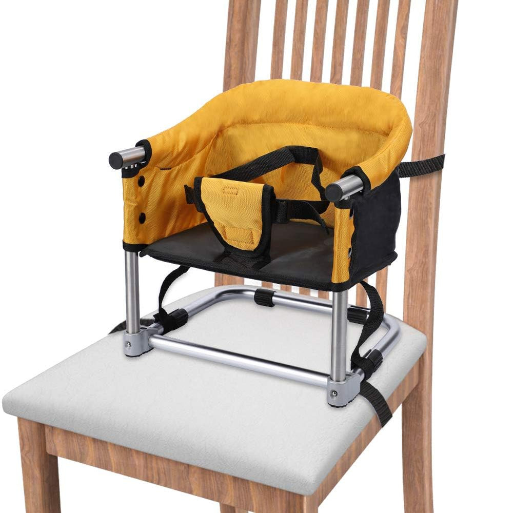 Toogel booster seat folds compact for travel, ready to fit into a diaper bag.