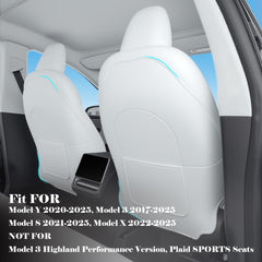 TOPABYTE seat back protector for Model S/X white close-up highlights microfiber leather