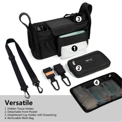 TOPDesign stroller caddy detachable mesh bag shows extra storage and washability