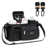 TOPDesign stroller organizer front view showing organized pockets for on-the-go essentials