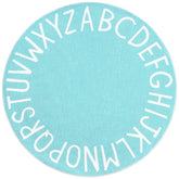 Topotdor Alphabet teal round rug with bold letters for early learning and play