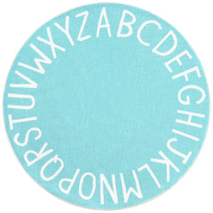 Topotdor Alphabet teal round rug with bold letters for early learning and play