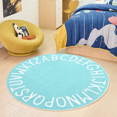 Topotdor 47 inch teal round rug provides a soft crawling surface