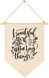Topthink Beautiful Girl Banner on cotton canvas with natural beige texture for nursery decor.