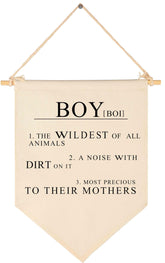 Topthink canvas banner with boy-wildest-animals wall sign adds a playful nursery focal point.