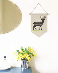 Topthink deer canvas banner hanging with twine and wooden stick for versatile display