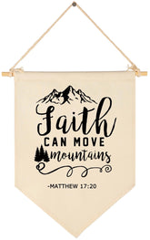 Topthink Faith Can Move Mountains flag close-up on natural cotton canvas for warm wall decor