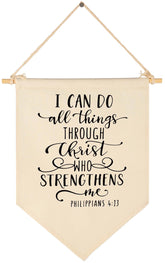 Topthink I can do All Things Through Christ canvas banner is beige wall decor for nursery.