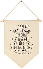 Topthink I can do All Things Through Christ canvas banner is beige wall decor for nursery.