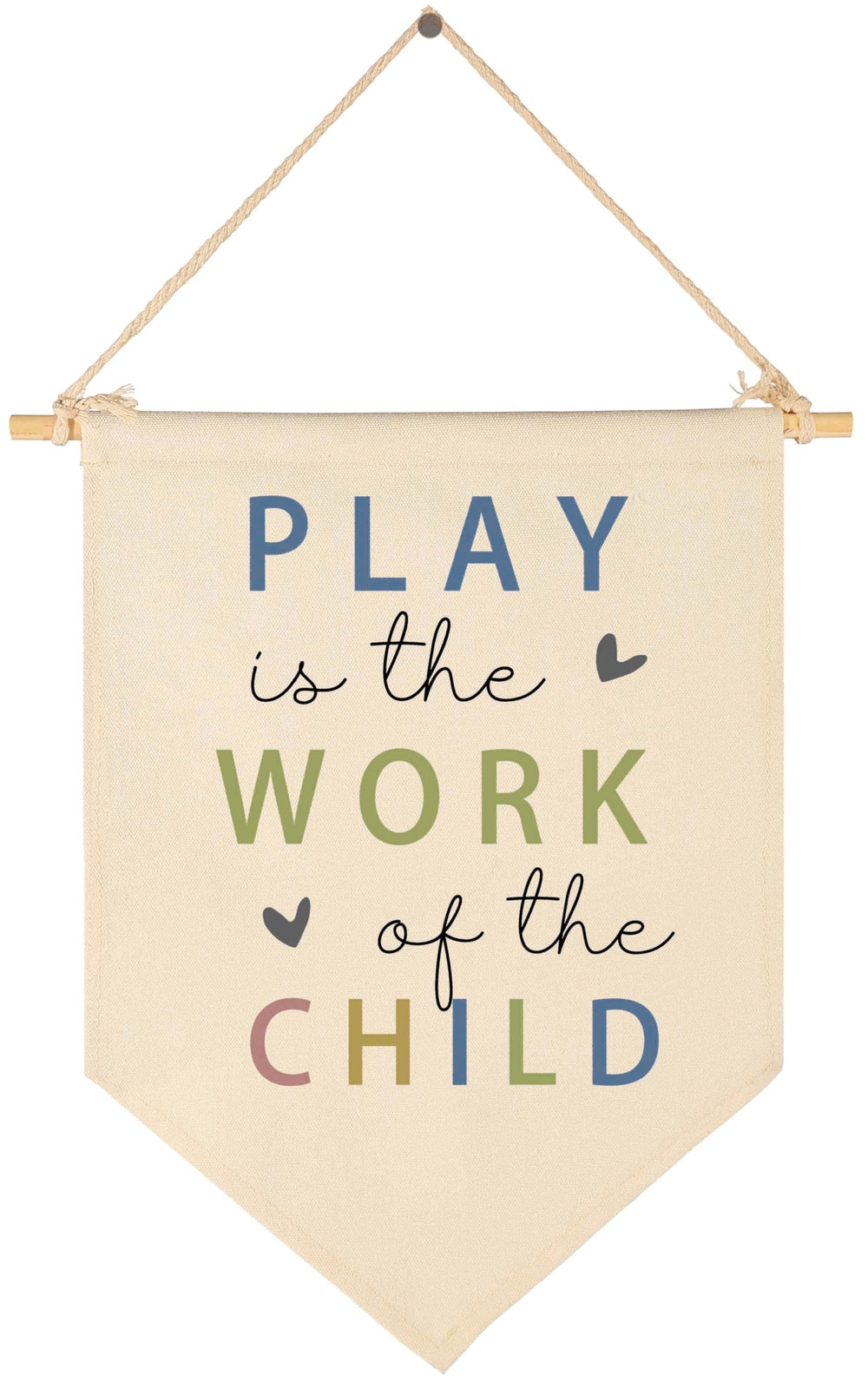 Topthink Play Is the Work of the Child banner with heart sign, ideal nursery ambiance
