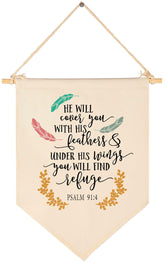 Topthink Psalm 91:4 banner close-up showing natural canvas and twine detail for nursery decor