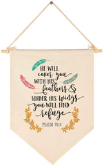 Topthink Psalm 91:4 banner close-up showing natural canvas and twine detail for nursery decor