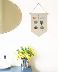Topthink The Seasons Education banner flag shown in a nursery setup for kids.