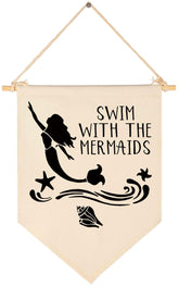Topthink Swim With the Mermaids banner closeup canvas texture for nursery decor