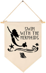 Topthink Swim With the Mermaids banner closeup canvas texture for nursery decor