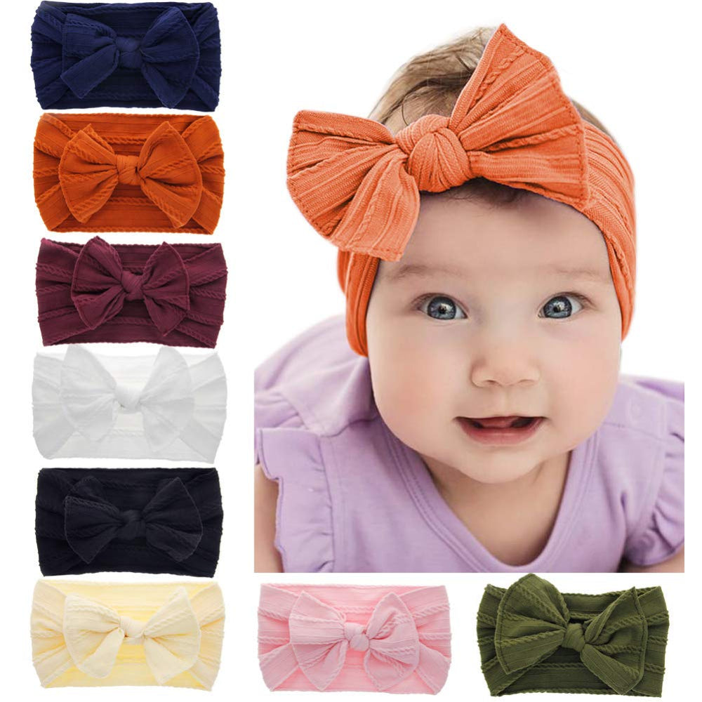 Toptim baby bow headband pink soft nylon daily wear and photo ready