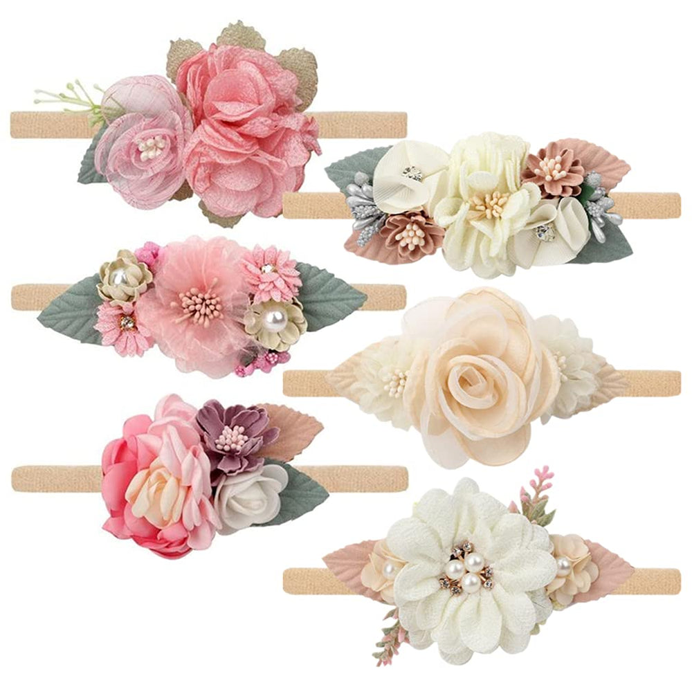 Toptim baby floral headband with nylon strap in six colors for newborn photos