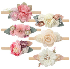 Toptim baby floral headband with nylon strap in six colors for newborn photos