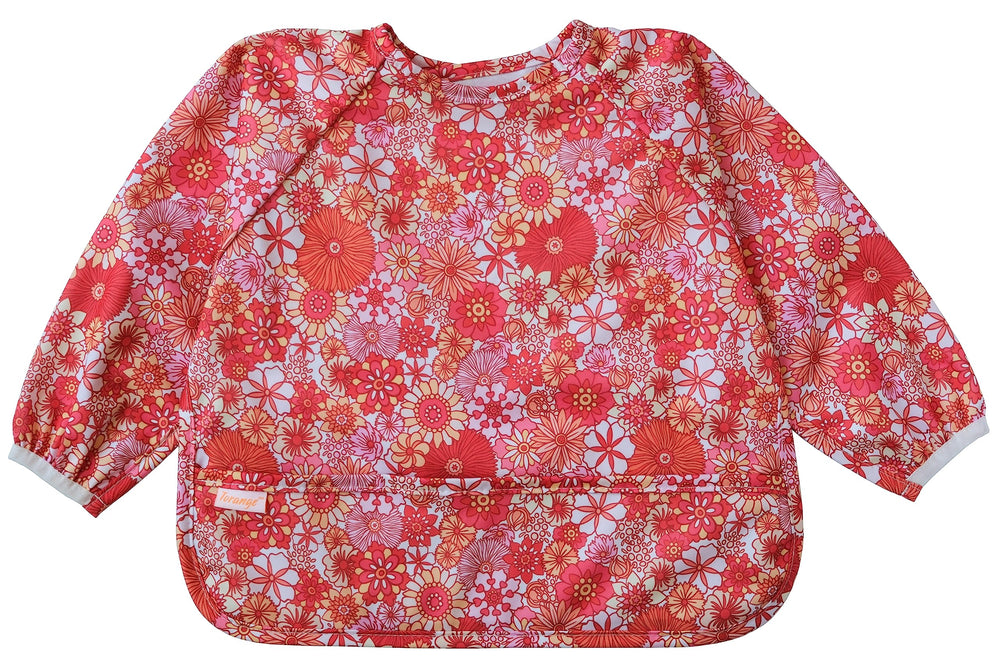 Torange waterproof long-sleeve bib wearing during dinner keeps spills contained for stress-free meals.