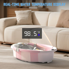 TOSGN collapsible baby bathtub with soft cushion supports comfort.